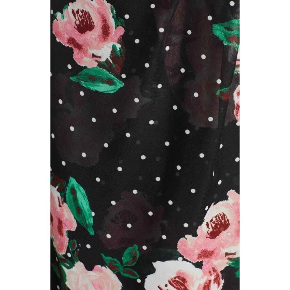 Julia Jordan Faux Wrap Dress Black Dots Pink Floral High Low Chiffon SZ 6 NWT - Picture 5 of 6